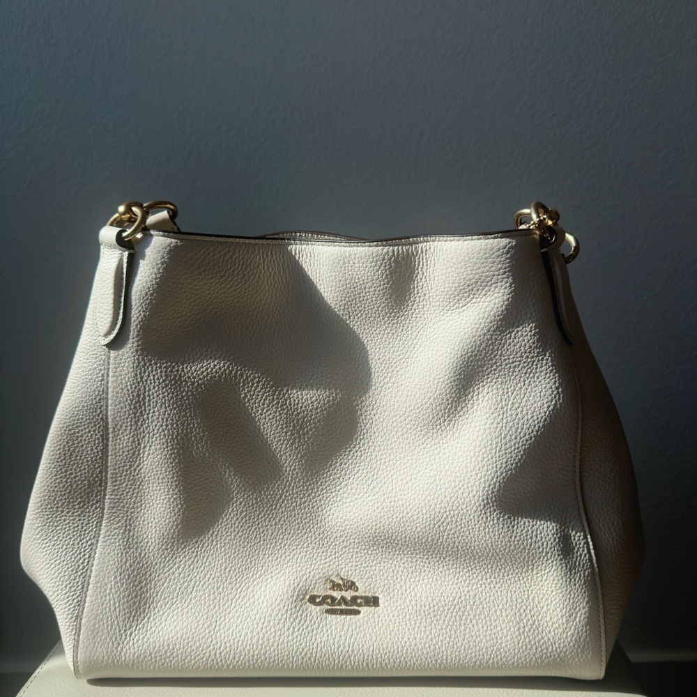 Coach Hallie Cream Pebbled Leather Shoulder Bag | Old Money Gold Hardware